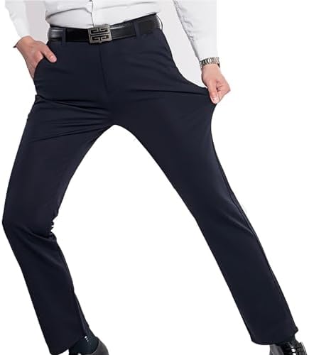 Pantalones de traje de seda de hielo para hombre, sin planchar, antiarrugas, pantalones de vestir elásticos para empresas.