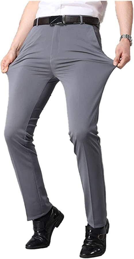 Pantalones de traje de seda de hielo para hombre, sin planchar, antiarrugas, pantalones de vestir elásticos para empresas.