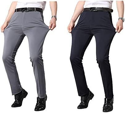 Pantalones de traje de seda de hielo para hombre, sin planchar, antiarrugas, pantalones de vestir elásticos para empresas.