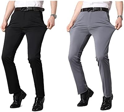 Pantalones de traje de seda de hielo para hombre, sin planchar, antiarrugas, pantalones de vestir elásticos para empresas.