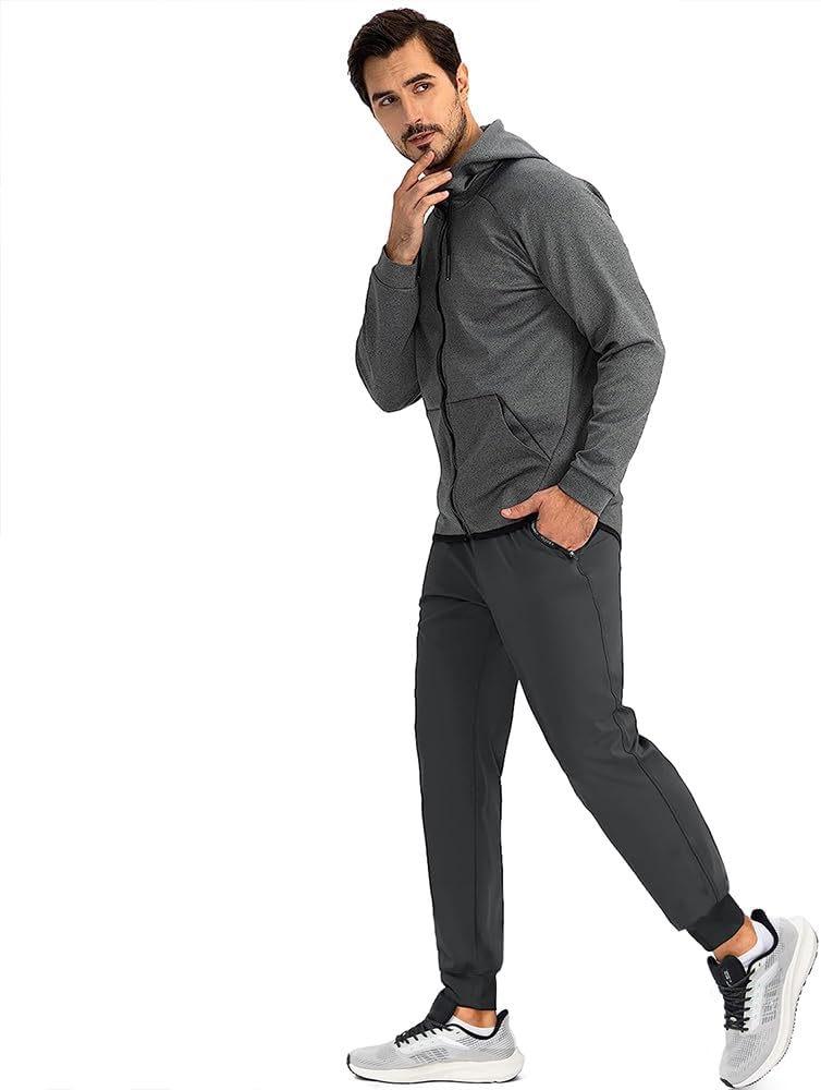 DEESTE Pants Jogger para Hombre Deportivo, Slim Fit Seda Pantalones de Moda, Pantalones Casuales Ajustados Gris y Negro