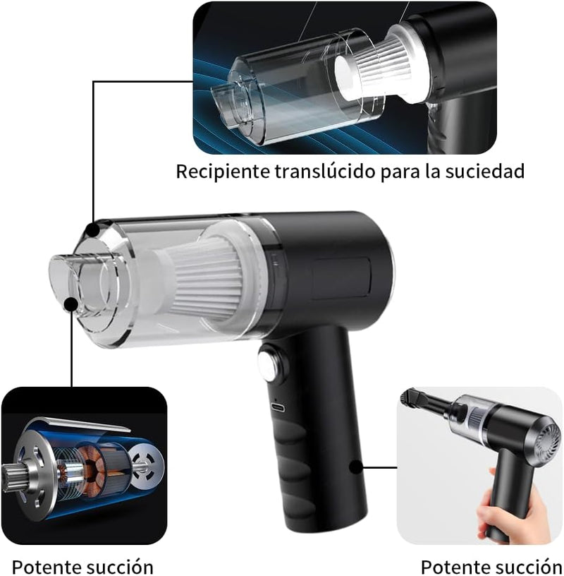 Aspiradora De Mano De Alta Potencia 5500PA Aspirador De Coche Portátil Aspiradora Inalámbrica Recargable Con Filtros Lavables y Desmontables 2 Cabezal del Cepillo y Boquilla Para Hogar Oficina(Negro)