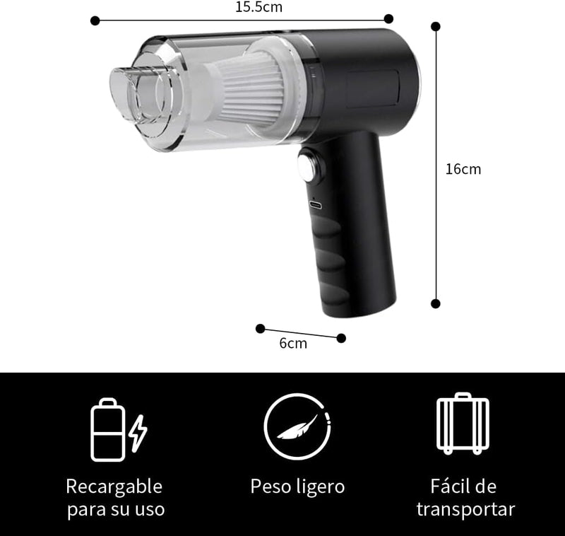 Aspiradora De Mano De Alta Potencia 5500PA Aspirador De Coche Portátil Aspiradora Inalámbrica Recargable Con Filtros Lavables y Desmontables 2 Cabezal del Cepillo y Boquilla Para Hogar Oficina(Negro)