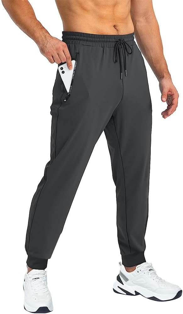 DEESTE Pants Jogger para Hombre Deportivo, Slim Fit Seda Pantalones de Moda, Pantalones Casuales Ajustados Gris y Negro