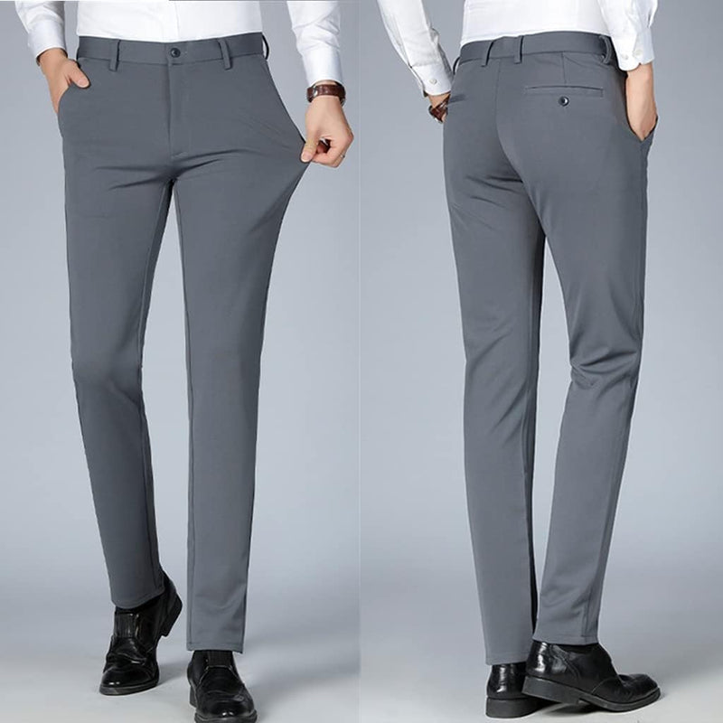 Pantalones de traje de seda de hielo para hombre, sin planchar, antiarrugas, pantalones de vestir elásticos para empresas.