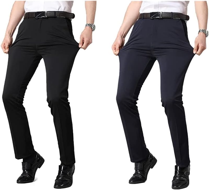 Pantalones de traje de seda de hielo para hombre, sin planchar, antiarrugas, pantalones de vestir elásticos para empresas.