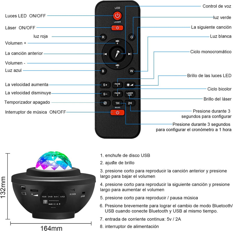 MOYAC Proyector Láser de Galaxias y Estrellas con 21 Modos Iluminación, Altavoz Bluetooth, Control Remoto, Luz Nocturna Atmósfera Temporizada, para Dormitorios, Salas de Estar y Fiestas (Negro)