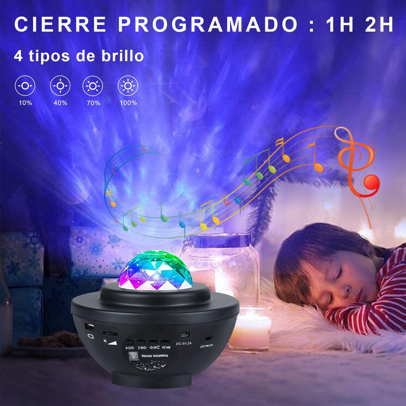 MOYAC Proyector Láser de Galaxias y Estrellas con 21 Modos Iluminación, Altavoz Bluetooth, Control Remoto, Luz Nocturna Atmósfera Temporizada, para Dormitorios, Salas de Estar y Fiestas (Negro)