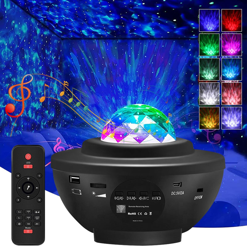 MOYAC Proyector Láser de Galaxias y Estrellas con 21 Modos Iluminación, Altavoz Bluetooth, Control Remoto, Luz Nocturna Atmósfera Temporizada, para Dormitorios, Salas de Estar y Fiestas (Negro)