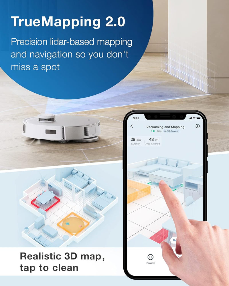 ECOVACS DEEBOT T20 Omni Robot Aspirador y fregona, Lavado de fregona con Agua Caliente, Secado automático con Aire Caliente, elevación automática de 9 mm, moopas de Doble Hilado, autovaciado, succión